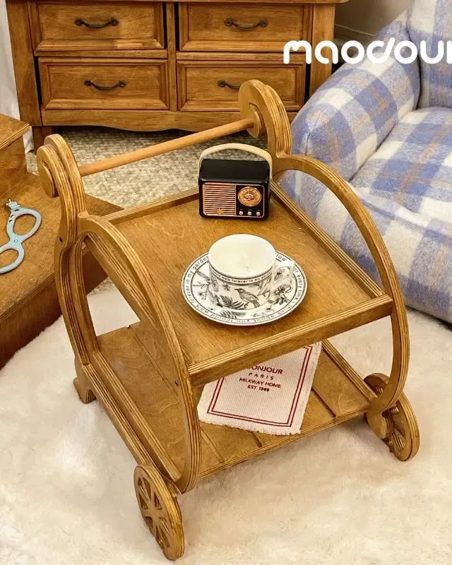 wooden pet furniture manufacturer - French Vintage Wooden Pet Serving Cart, view 3