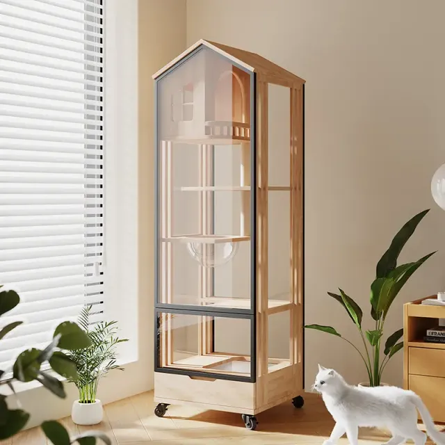 wooden cat house manufacturer - House-Roof Cat Tower with Litter Compartment, view 4