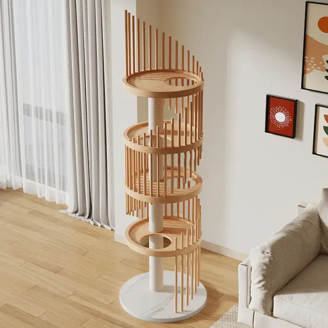 wooden cat tree manufacturer - Spiral Slatted Wooden Cat Tree, view 4