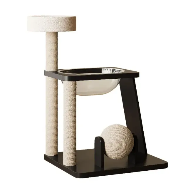 wooden cat tree manufacturer - Compact Wooden Cat Tree with Scratching Ball, view 4
