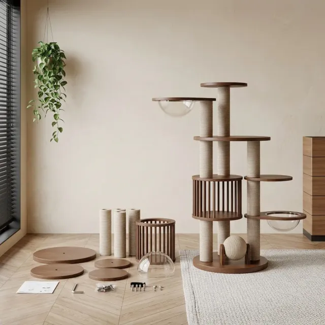 wooden cat tree manufacturer - Tall Dual-Capsule Wooden Cat Tree, view 4