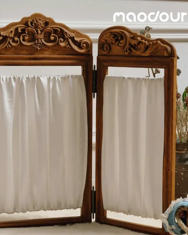 wooden pet screen divider manufacturer - Satin Carved Folding Pet Screen Divider, view 4