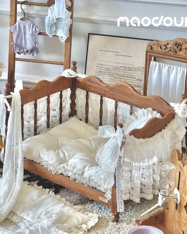 wooden pet bed manufacturer - Roman Manor Carved Wooden Pet Bed, view 4