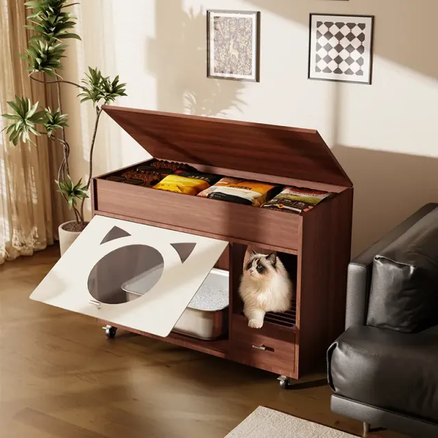 wooden litter box cabinet manufacturer - Wooden Litter Box Cabinet with Side Entry, view 4