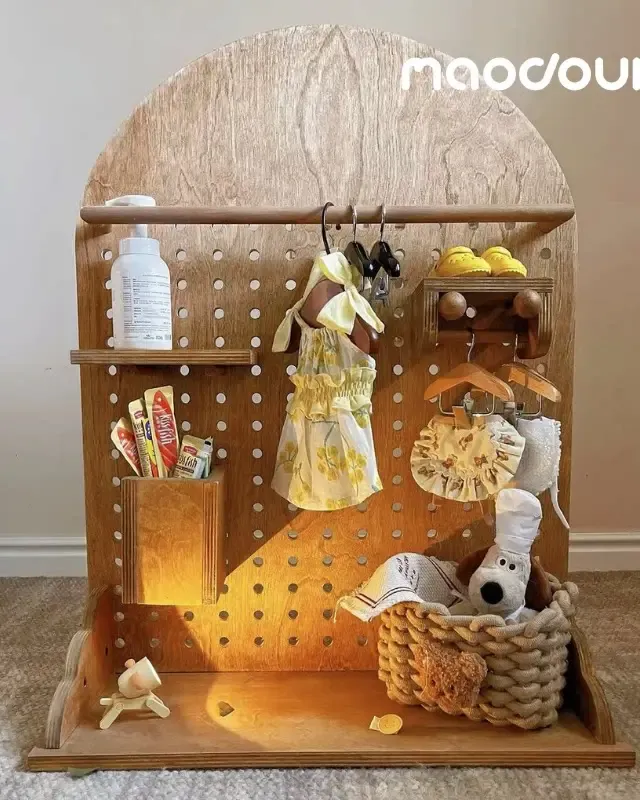 wooden pet wardrobe manufacturer - Arched Wooden Pet Pegboard Organizer, view 4