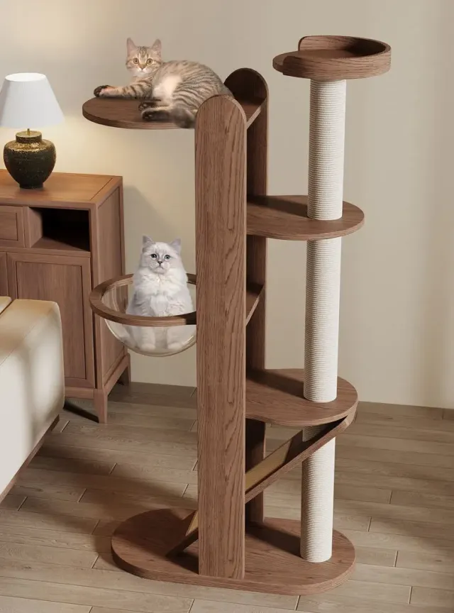 wooden cat tree manufacturer - Slim Wooden Cat Tree with Capsule Bed, view 5