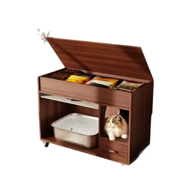 wooden litter box cabinet manufacturer - Wooden Litter Box Cabinet with Side Entry, view 5