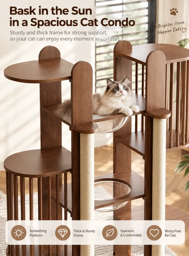 wooden cat tree manufacturer - Twin Hideaway Wooden Cat Tree, view 5