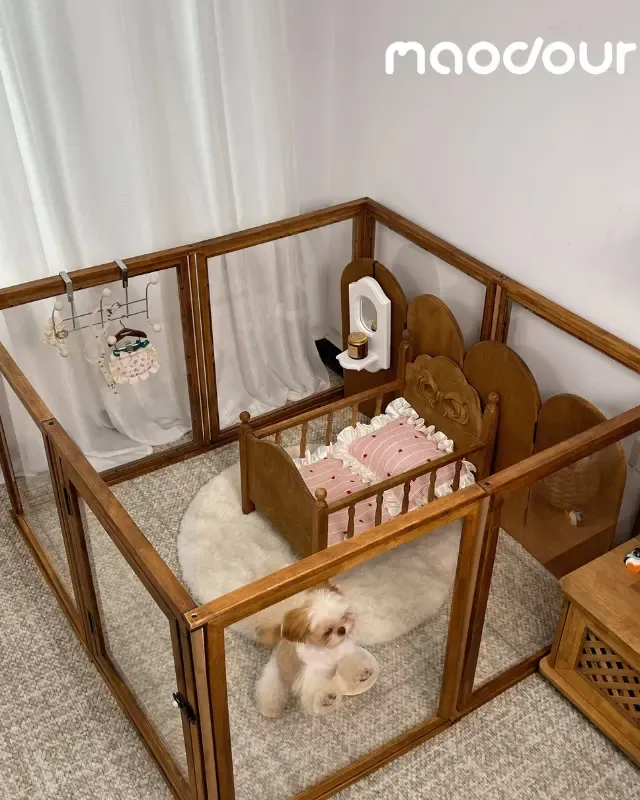 wooden pet playpen manufacturer - Solid Wood Transparent Pet Playpen, view 5