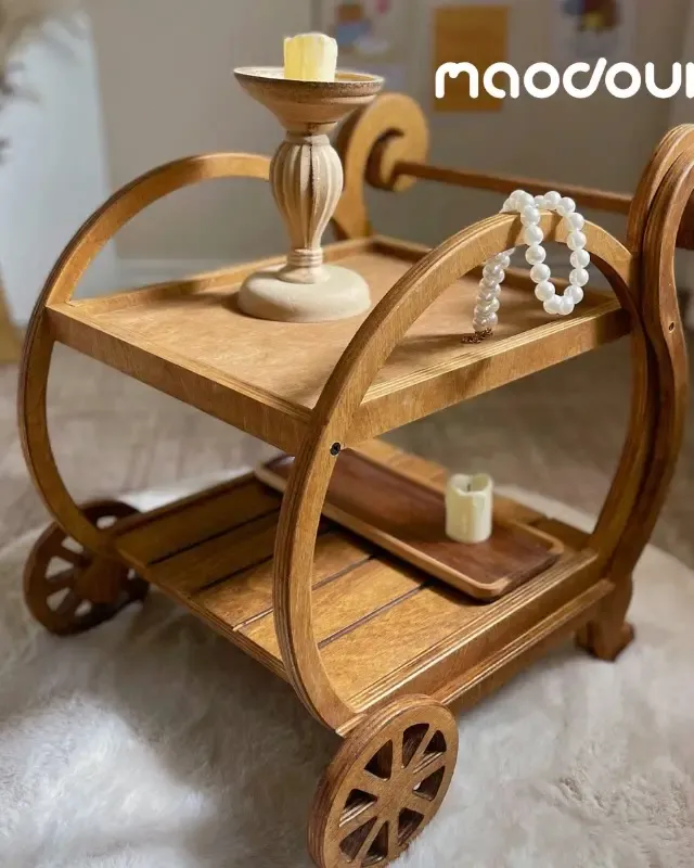 wooden pet furniture manufacturer - French Vintage Wooden Pet Serving Cart, view 5