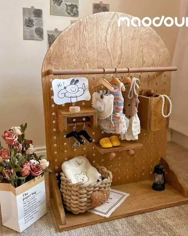 wooden pet wardrobe manufacturer - Arched Wooden Pet Pegboard Organizer, view 5