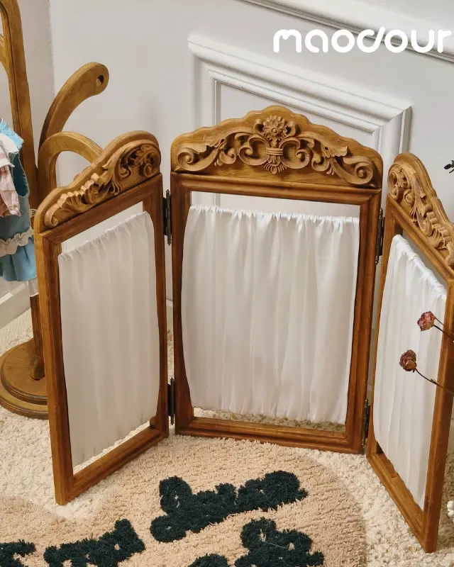 wooden pet screen divider manufacturer - Satin Carved Folding Pet Screen Divider, view 5