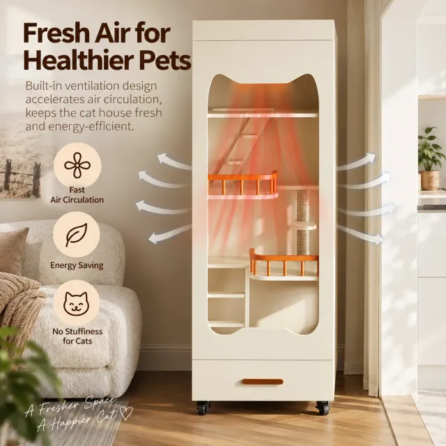 wooden cat house manufacturer - Cabinet-Style Cat House with Litter Drawer, view 6