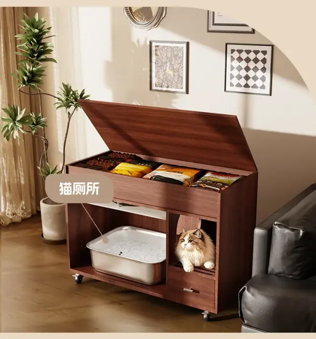 wooden litter box cabinet manufacturer - Wooden Litter Box Cabinet with Side Entry, view 6
