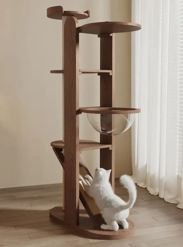 wooden cat tree manufacturer - Slim Wooden Cat Tree with Capsule Bed, view 6