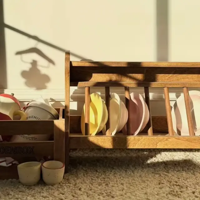 wooden pet storage manufacturer - Danish Pet Bowl Storage Rack, view 5