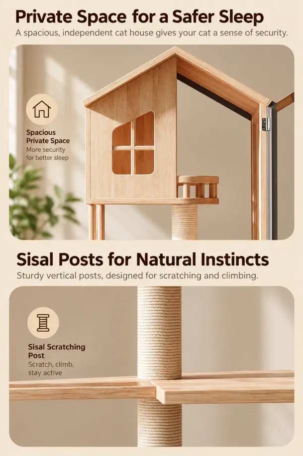wooden cat house manufacturer - House-Roof Cat Tower with Litter Compartment, view 6