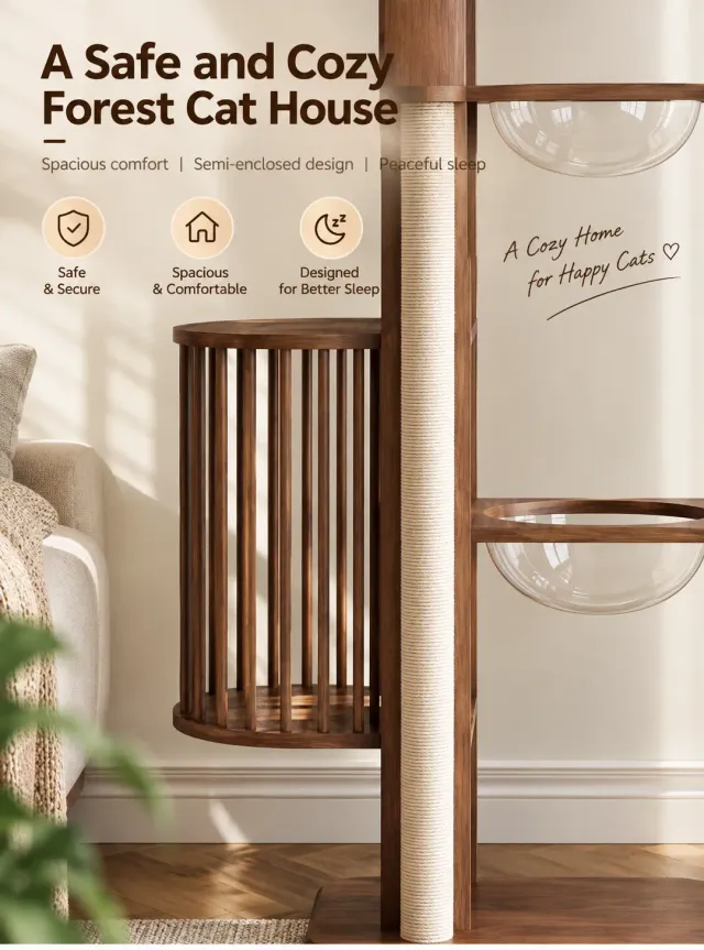 wooden cat tree manufacturer - Twin Hideaway Wooden Cat Tree, view 6
