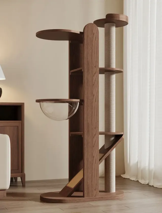 wooden cat tree manufacturer - Slim Wooden Cat Tree with Capsule Bed, view 7