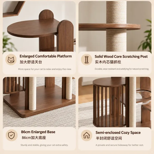 wooden cat tree manufacturer - Twin Hideaway Wooden Cat Tree, view 7