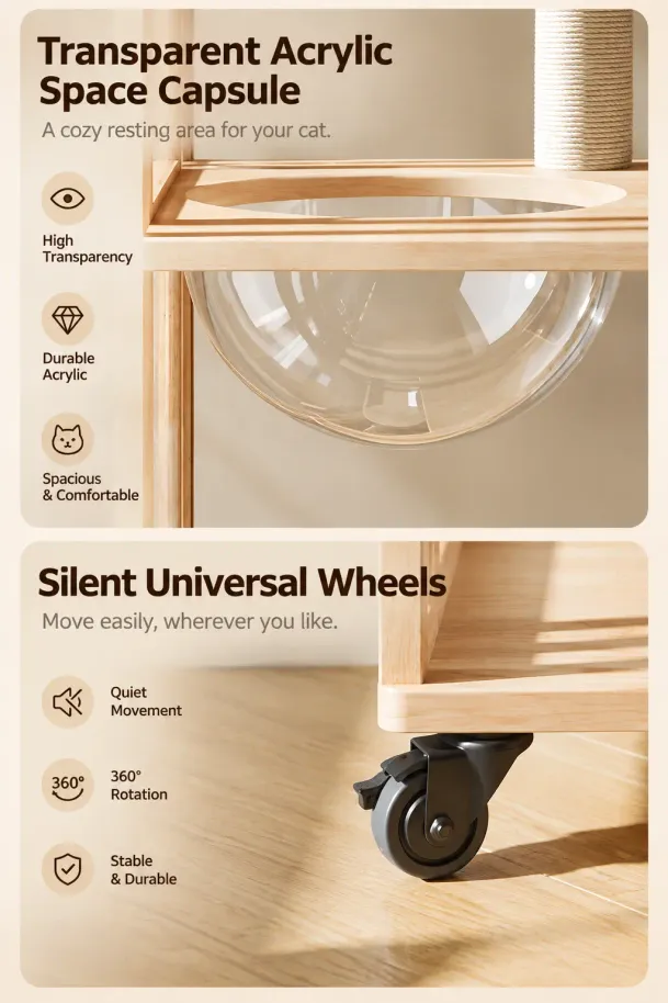 wooden cat house manufacturer - House-Roof Cat Tower with Litter Compartment, view 7