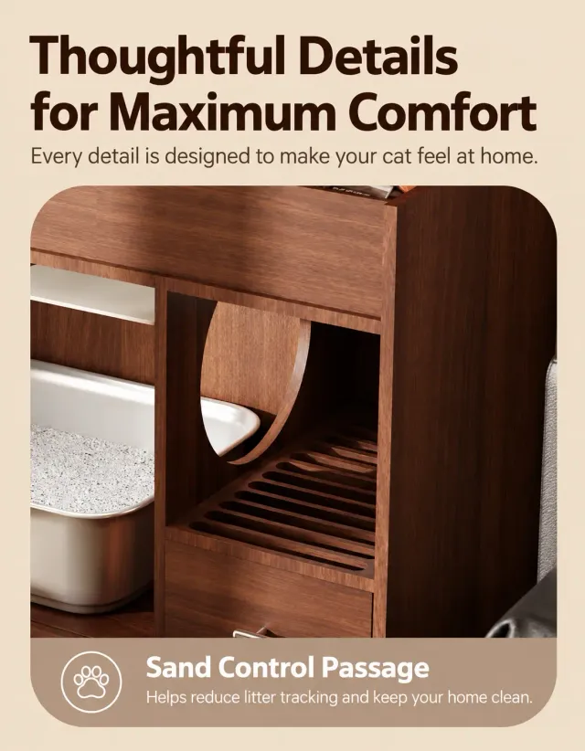 wooden litter box cabinet manufacturer - Wooden Litter Box Cabinet with Side Entry, view 8