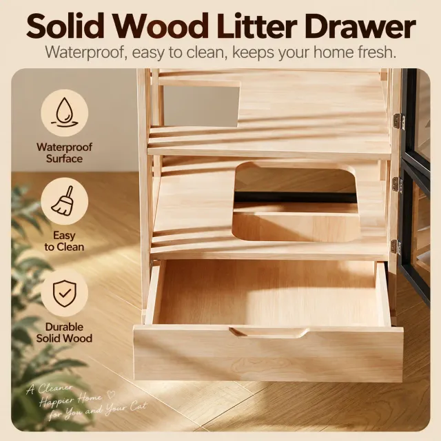 wooden cat house manufacturer - House-Roof Cat Tower with Litter Compartment, view 8