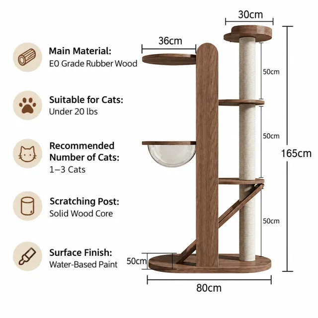 wooden cat tree manufacturer - Slim Wooden Cat Tree with Capsule Bed, view 9