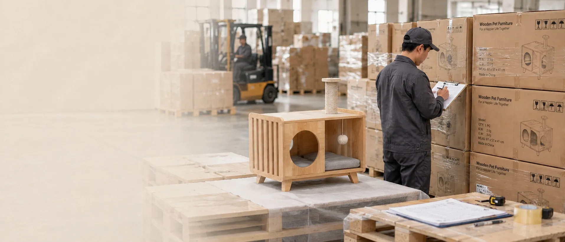 Wooden pet furniture from a delivered production order, installed on site