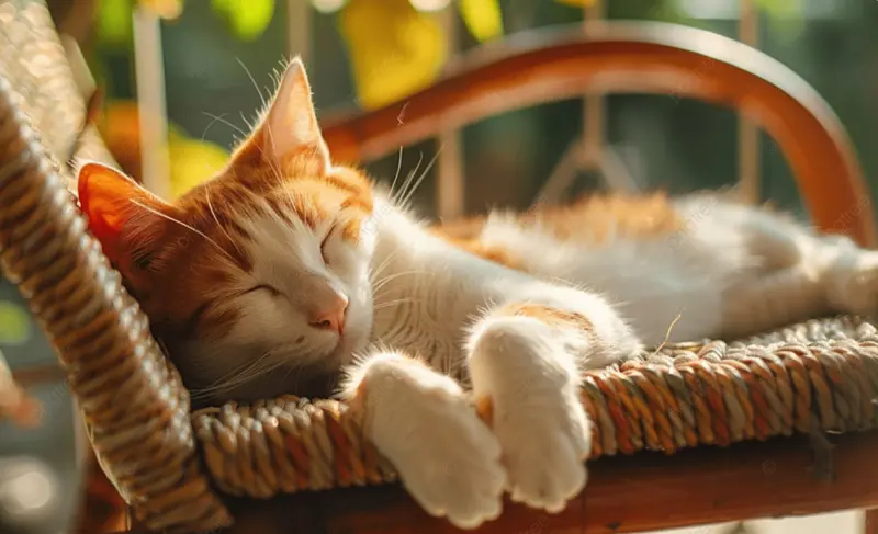 A cat sleeping in a warm sunny chair, showing a natural preferred rest spot