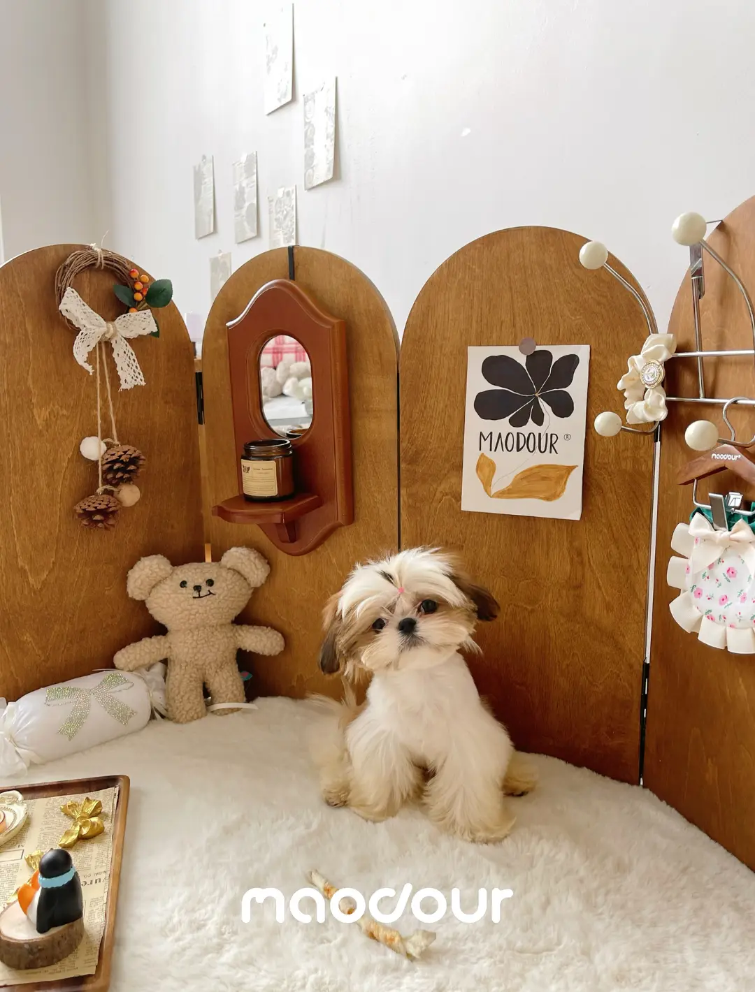 Vintage wooden pet screen divider detail 2
