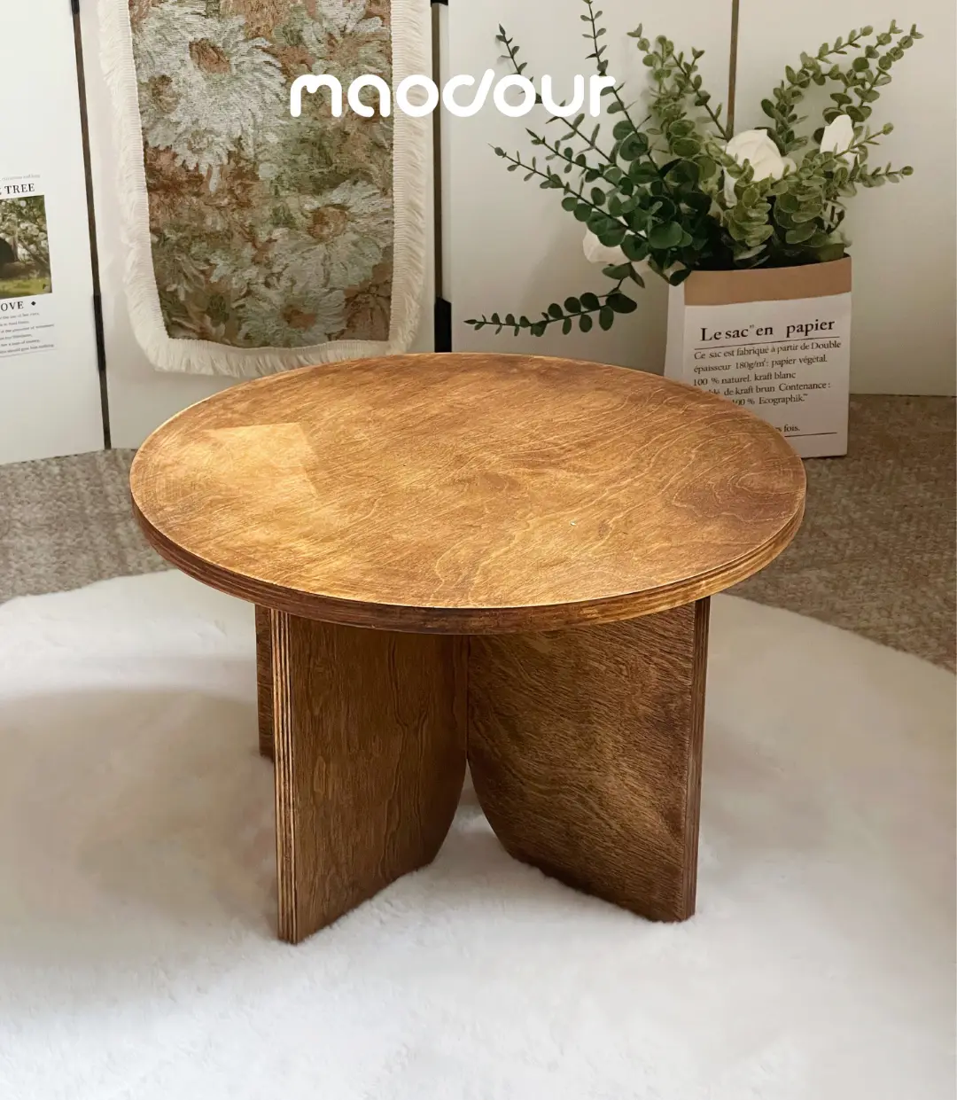 Vintage round pet side table and mini chair detail 5