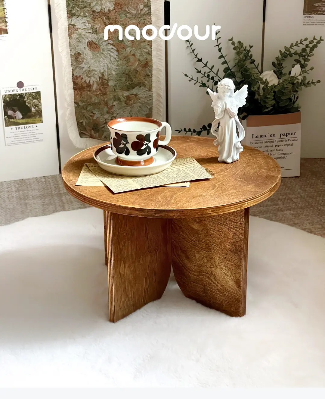 Vintage round pet side table and mini chair detail 6