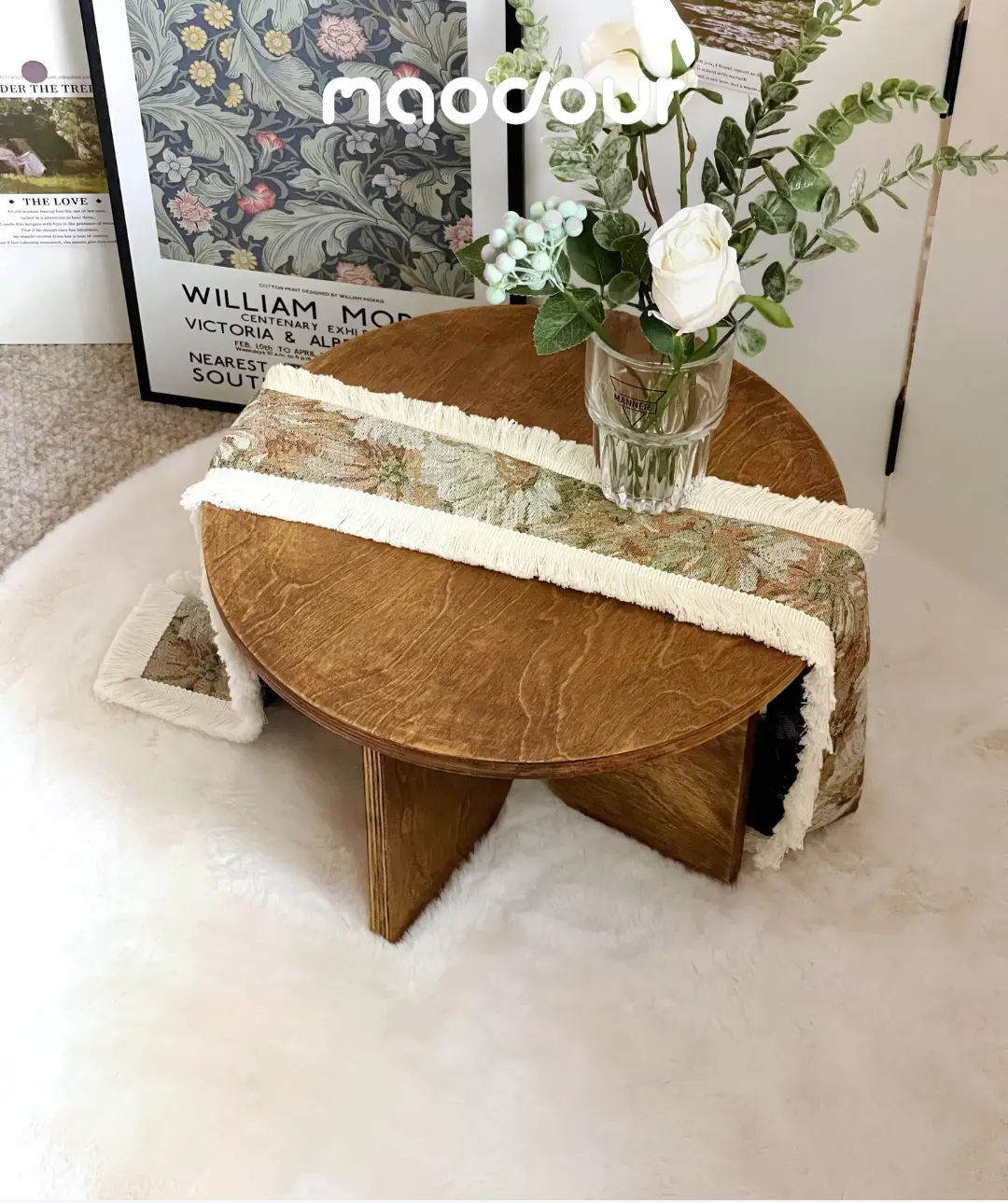 Vintage round pet side table and mini chair detail 9