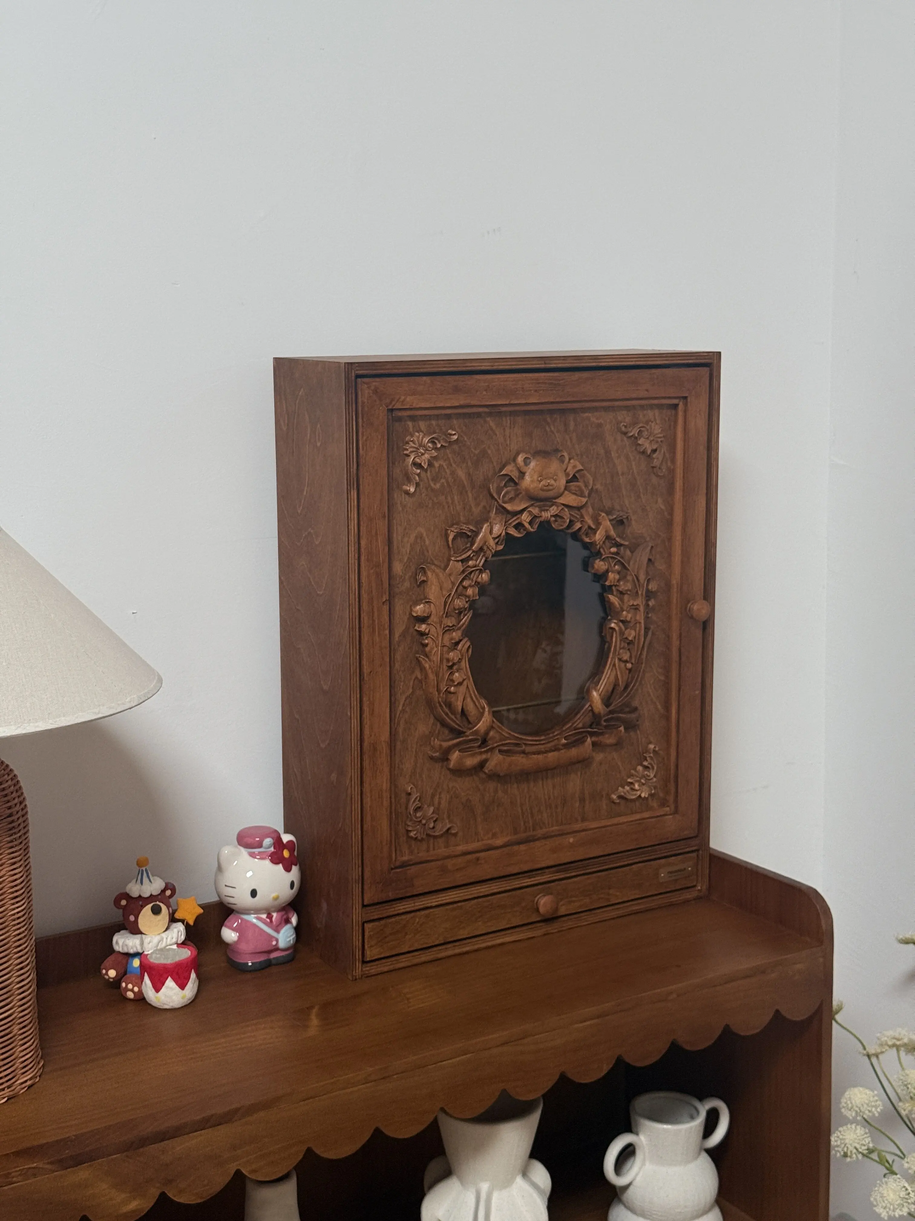 wooden pet clothes organizer in a customer's home - Vintage Bear Pet Wardrobe with Drawer