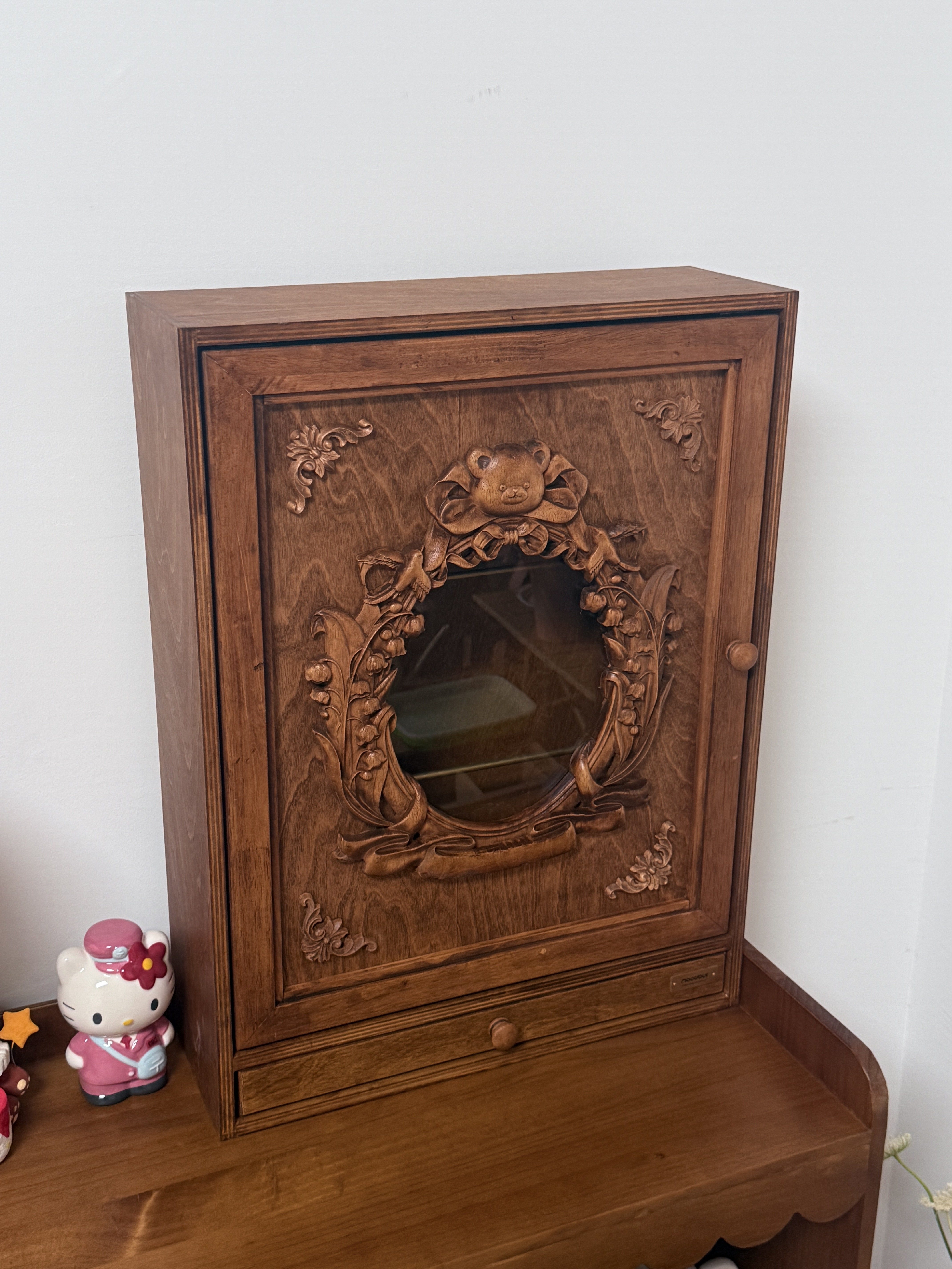 wooden pet clothes organizer in a customer's home - Vintage Bear Pet Wardrobe with Drawer