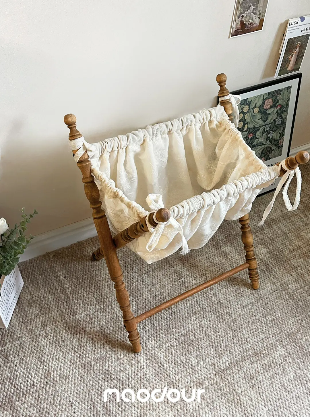 Vintage French fabric pet storage hamper detail 4