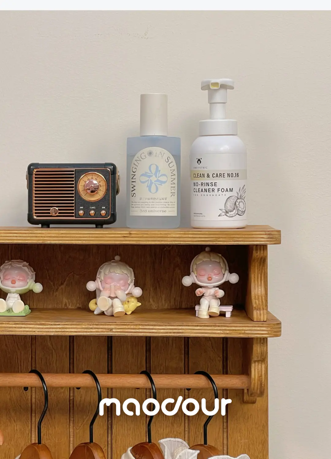 Vintage wooden pet wardrobe shelf detail 10