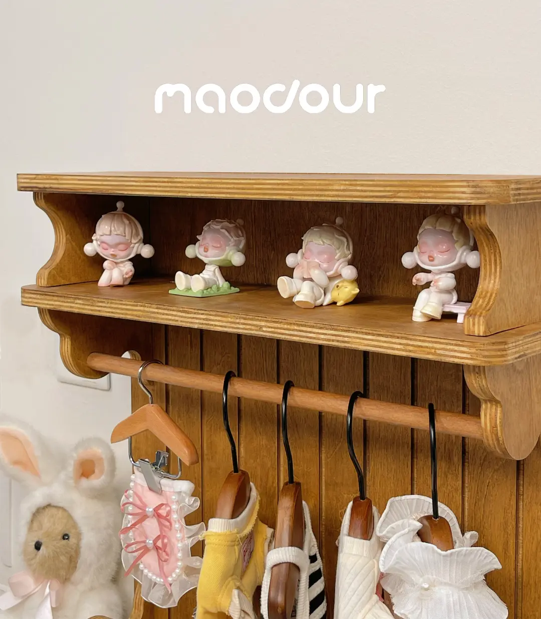Vintage wooden pet wardrobe shelf detail 12