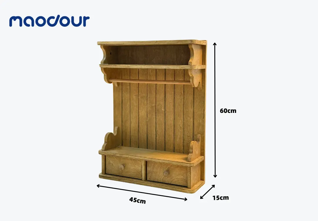 Vintage wooden pet wardrobe shelf detail 2