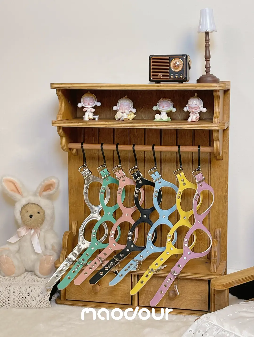 Vintage wooden pet wardrobe shelf detail 7