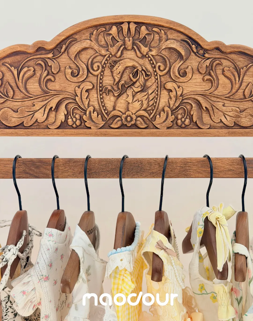 Vintage carved pet clothes hanger detail 8